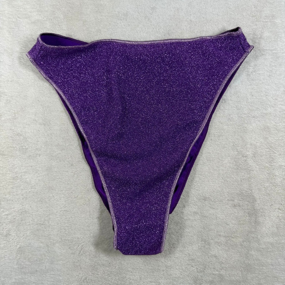 Oseree Lurex Sporty 90s Violet Metallic Glitter Bikini Bottom Womens XL NWT